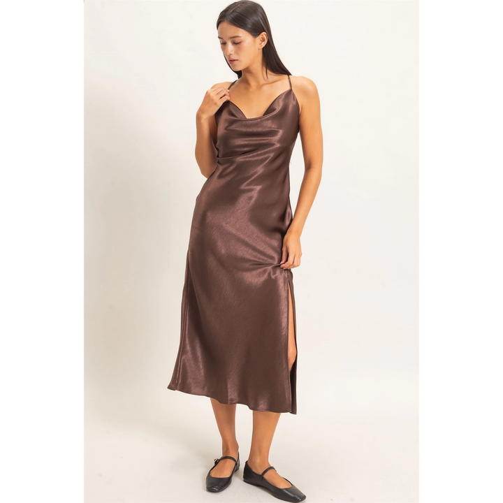 COWL NECK SATIN SLIP DRESS