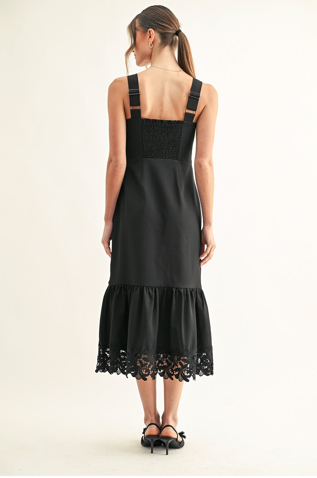 DAVINA LACE INSERTED SLEEVELESS MIDI DRESS