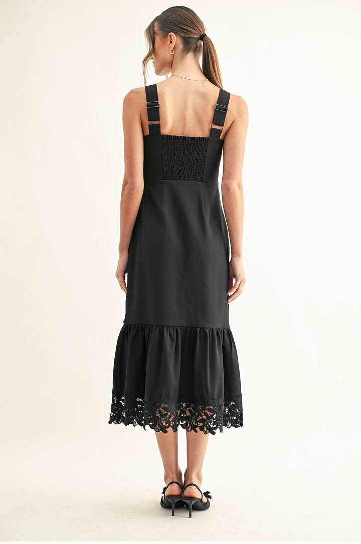 DAVINA LACE INSERTED SLEEVELESS MIDI DRESS