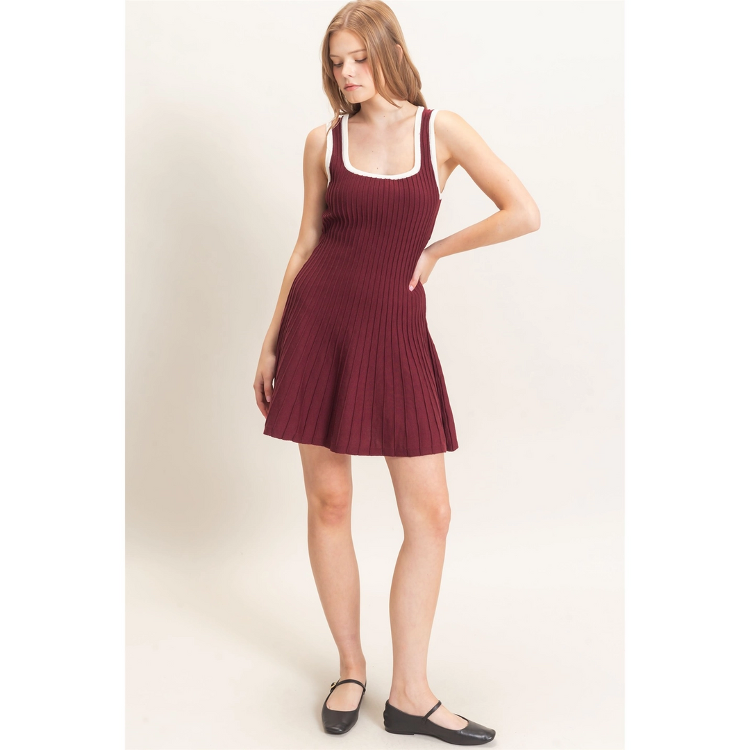 RIBBED SQUARE NECK MINI DRESS