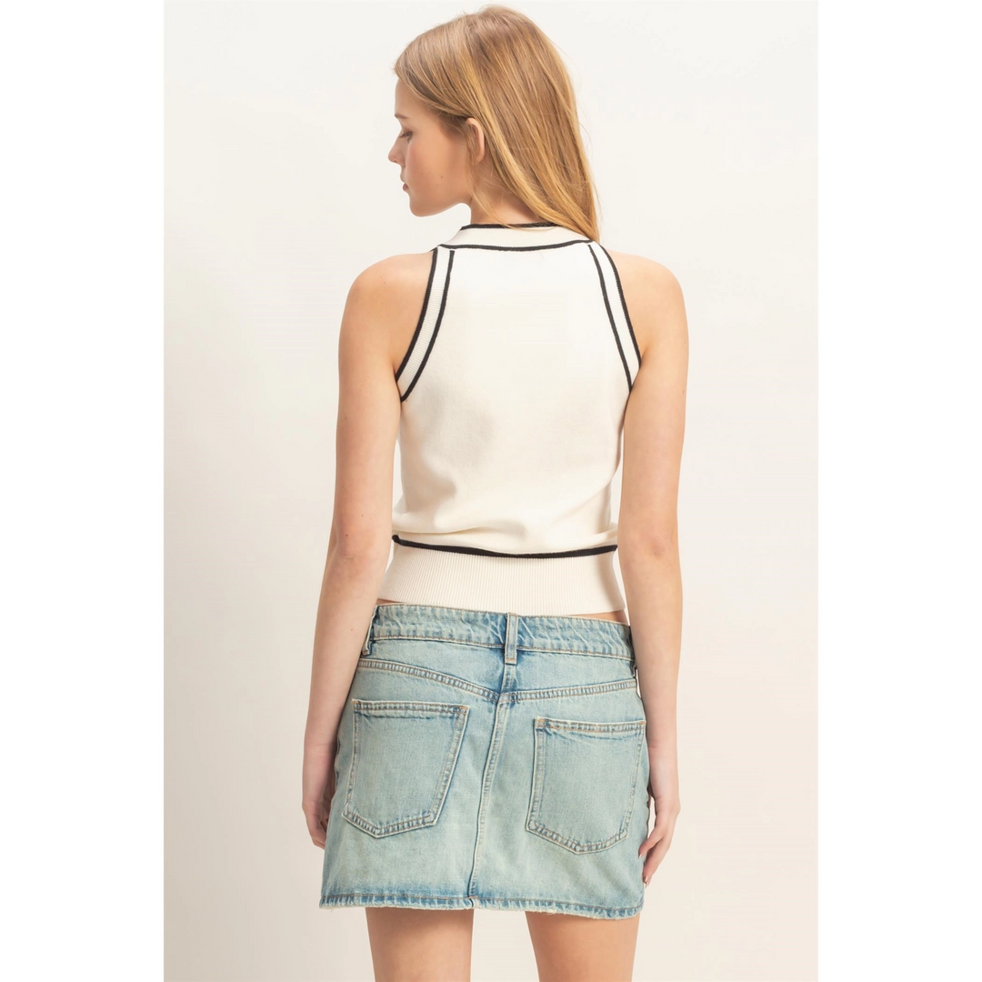 CONTRAST TRIM SLEEVELESS RIBBED TOP