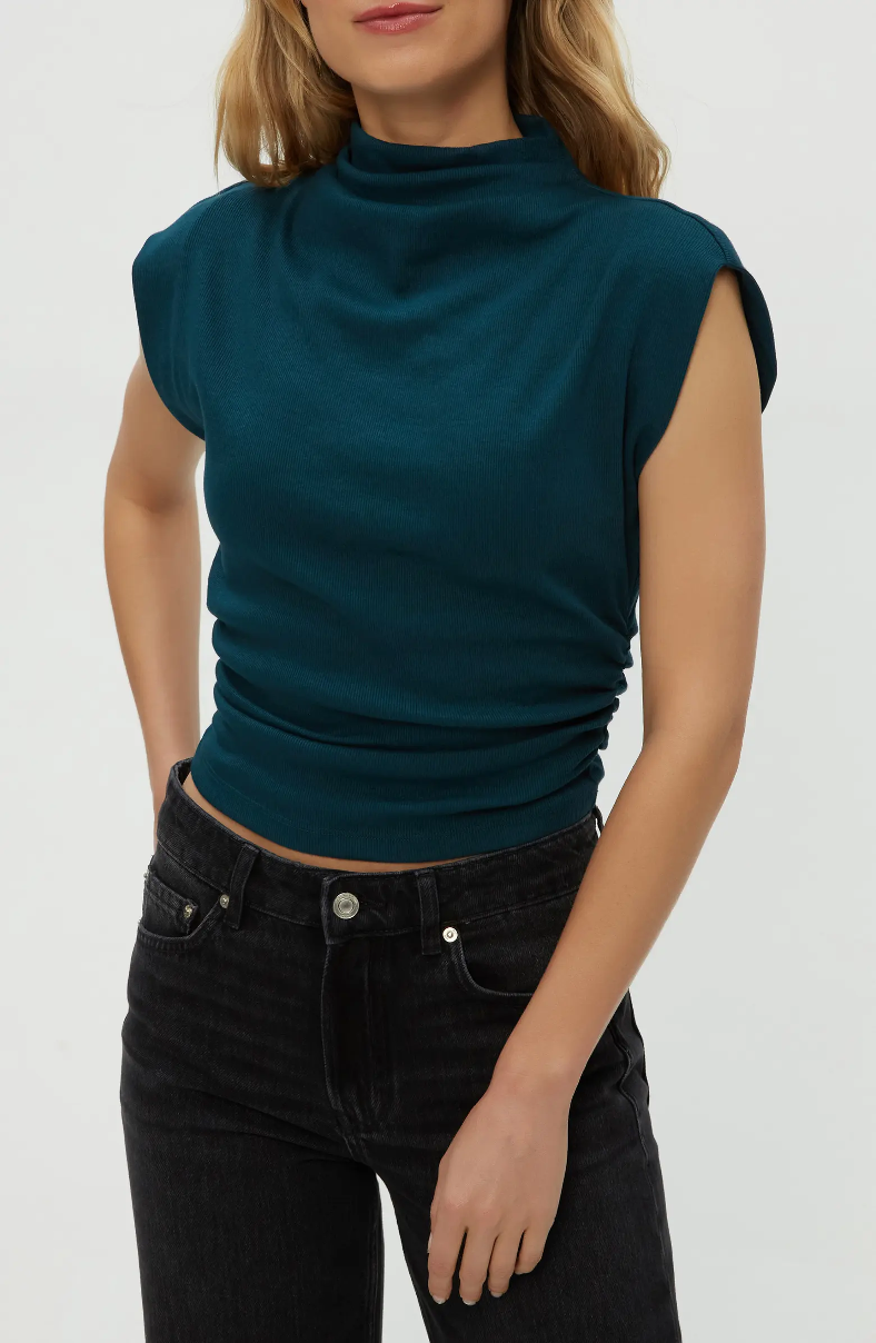 AMARA MOCK NECK POWER SHOULDER TOP