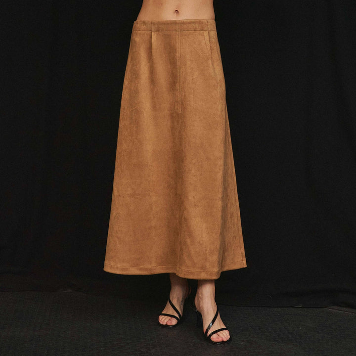 MOCK NECK STRETCH SUEDE TOP &amp; SKIRT SET