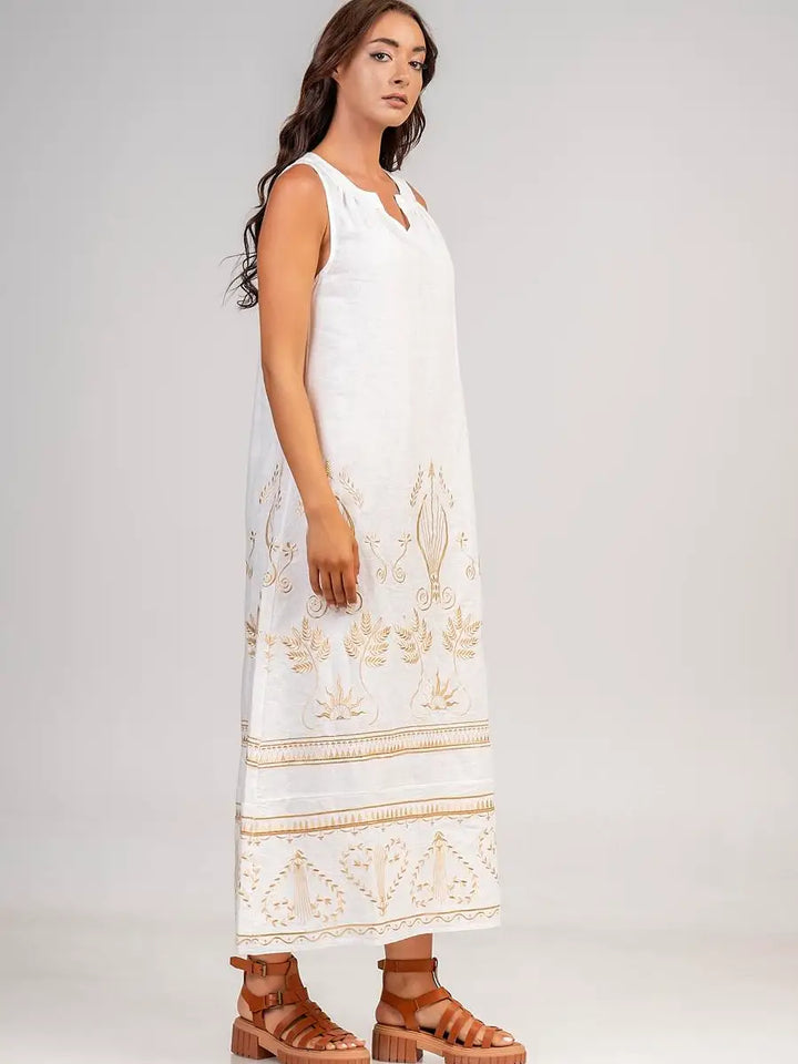DRESS WITH EMBROIDERY AND FRILLS AT THE HEM
