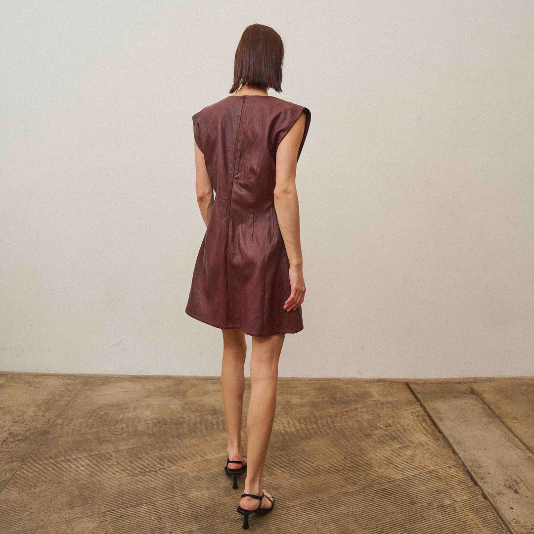 FIT &amp; FLARE VEGAN LEATHER DRESS