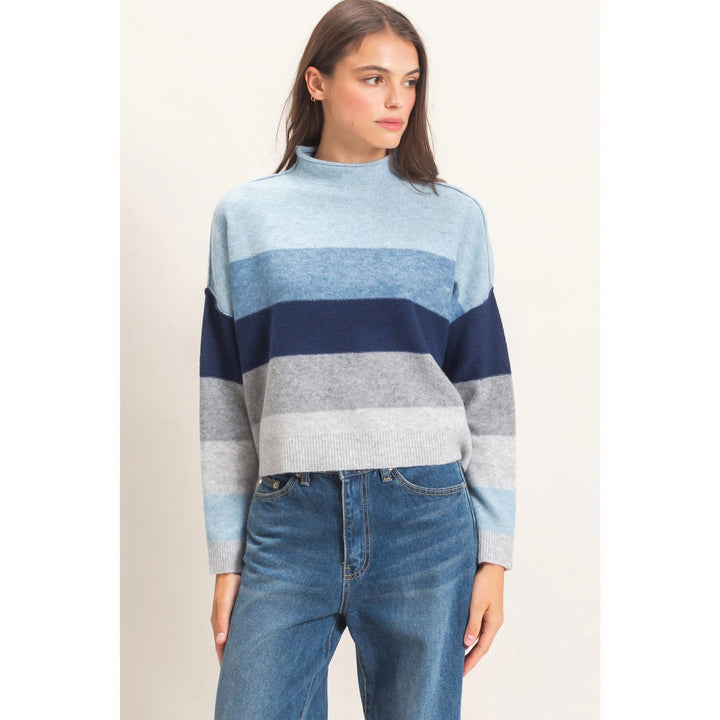 COLOR BLOCK TURTLENECK SWEATER