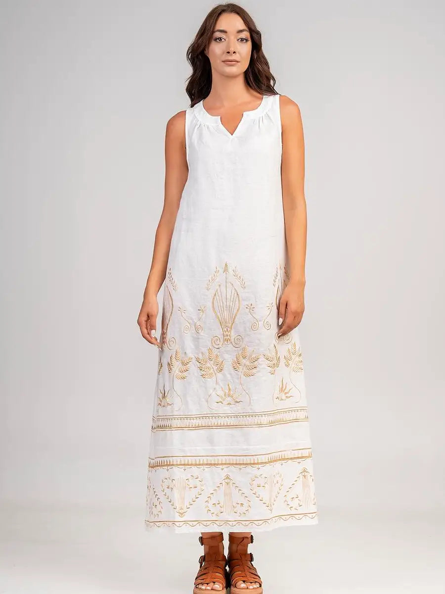 DRESS WITH EMBROIDERY AND FRILLS AT THE HEM
