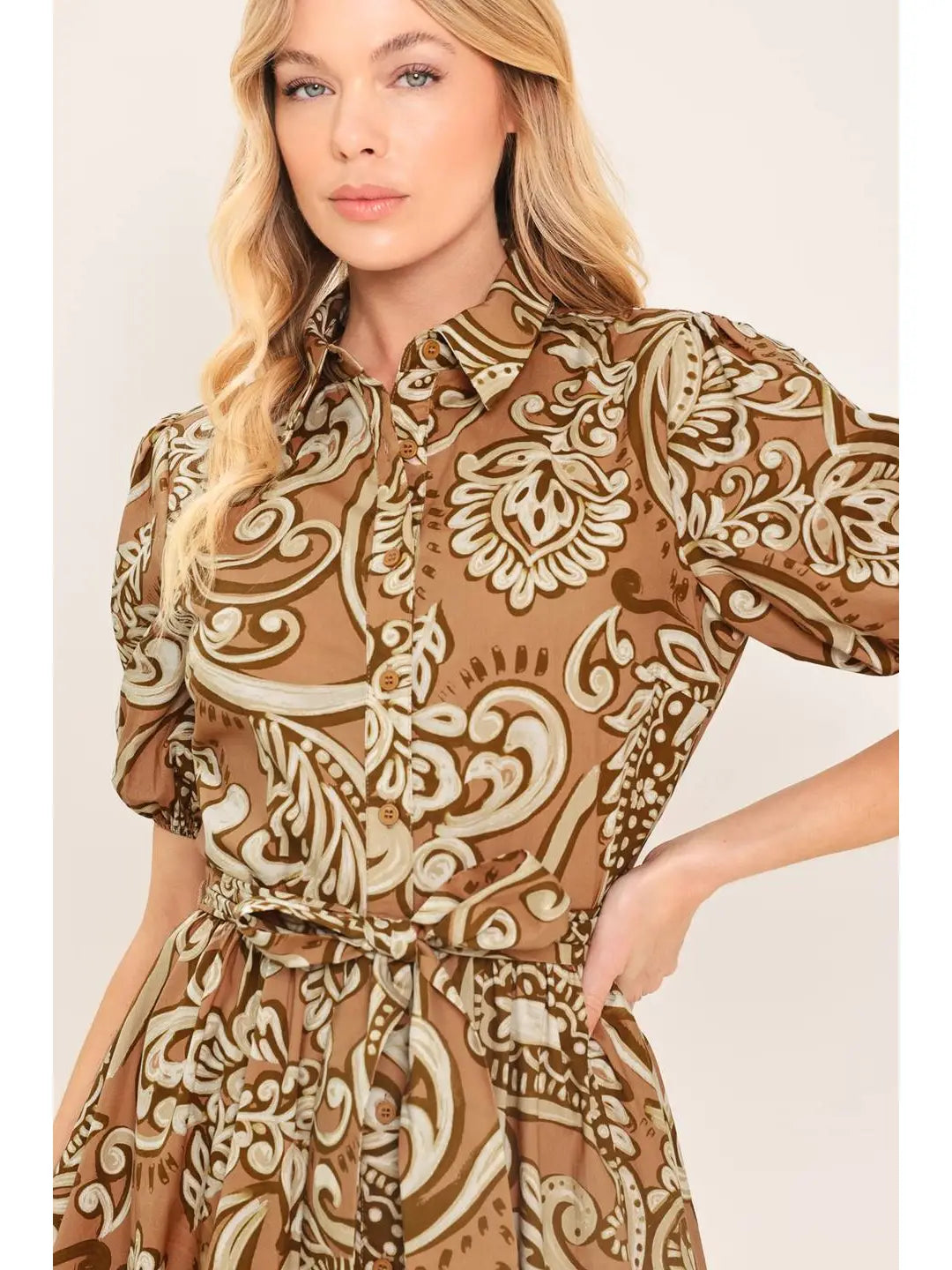 PRINTED WOVEN MIDI DRESS