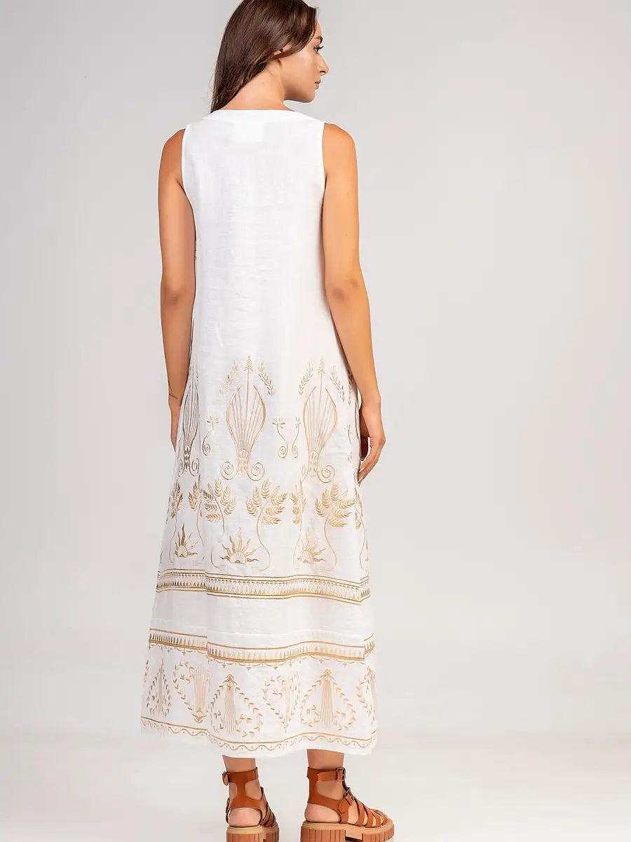 DRESS WITH EMBROIDERY AND FRILLS AT THE HEM