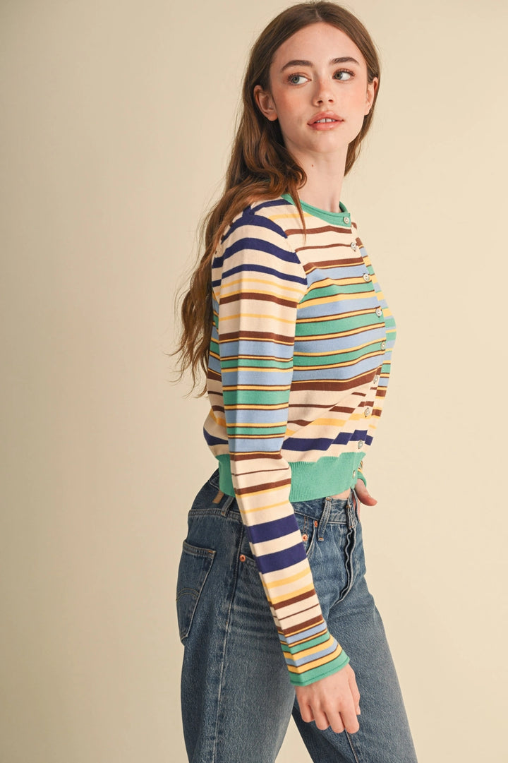 MULTI-COLOR STRIPED SWEATER CARDIGAN