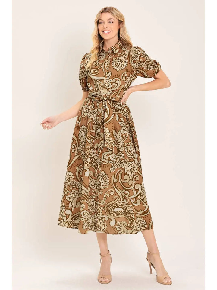 PRINTED WOVEN MIDI DRESS
