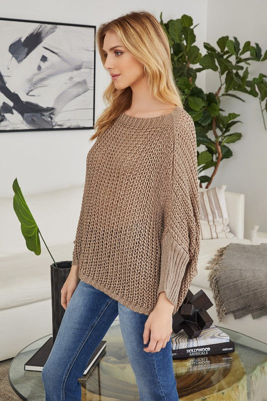 BOATNECK DROP SHOULDER LONG SLEEVE SWEATER