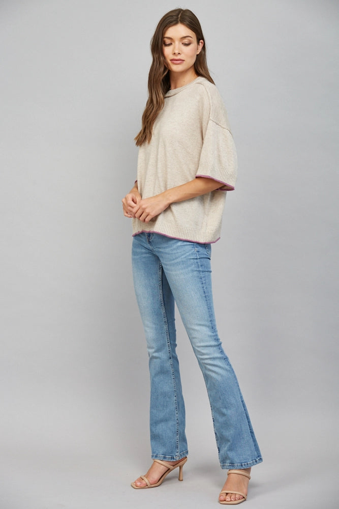 SHORT SLEEVE CASHMERE BLEND SWEATER