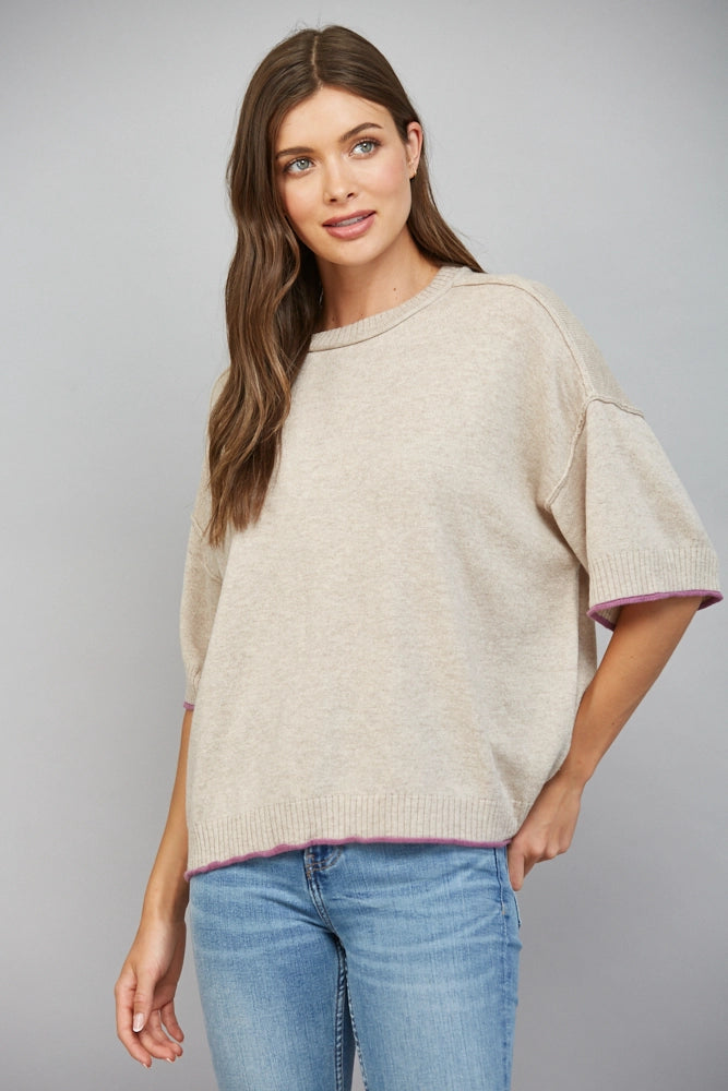 SHORT SLEEVE CASHMERE BLEND SWEATER