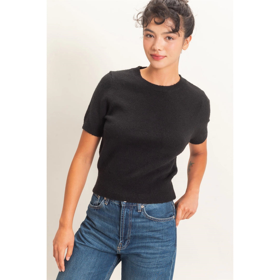 CREW NECK SHORT SLEEVE KNIT TOP