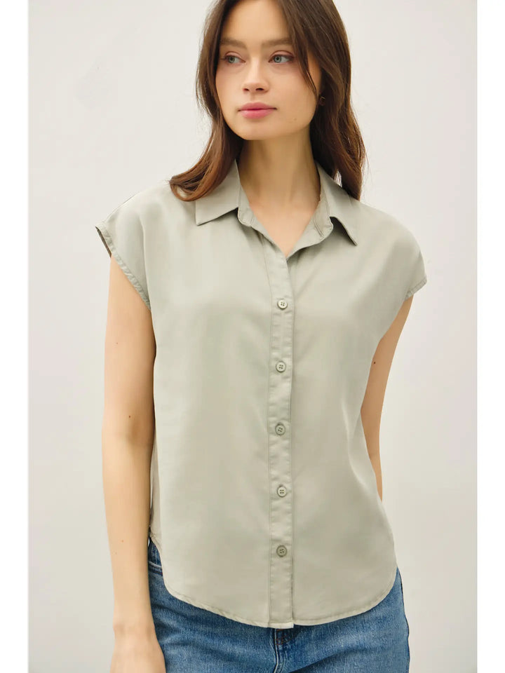 CAP SLEEVE BUTTON UP TENCEL SHIRT