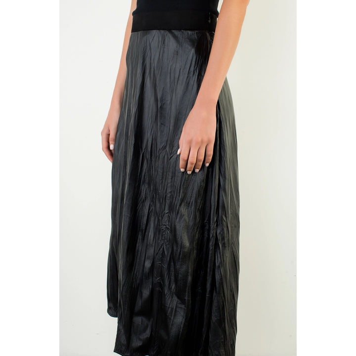 CRINKLED LEATHER MIDI SKIRT