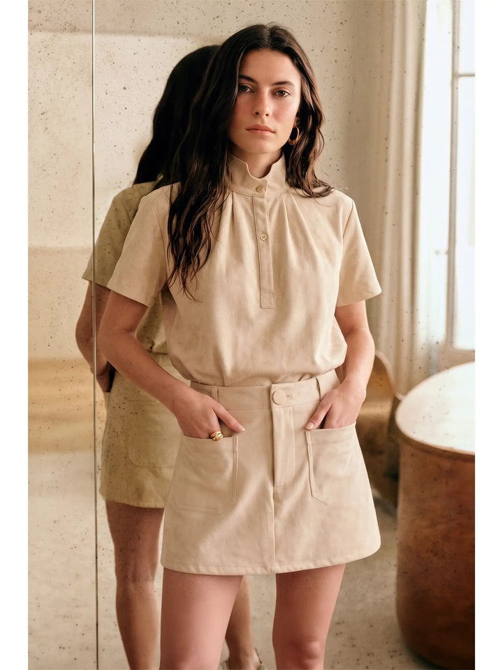 HIGH WAIST FRONT POCKET STRETCH SKORT