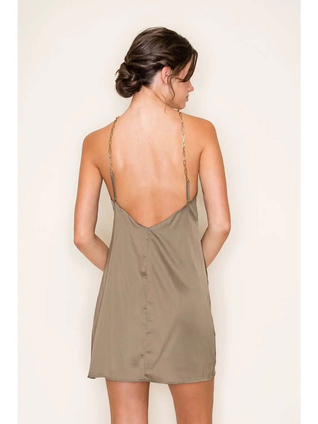 HALTER NECK SATIN MINI SKIMMER A-LINE DRESS