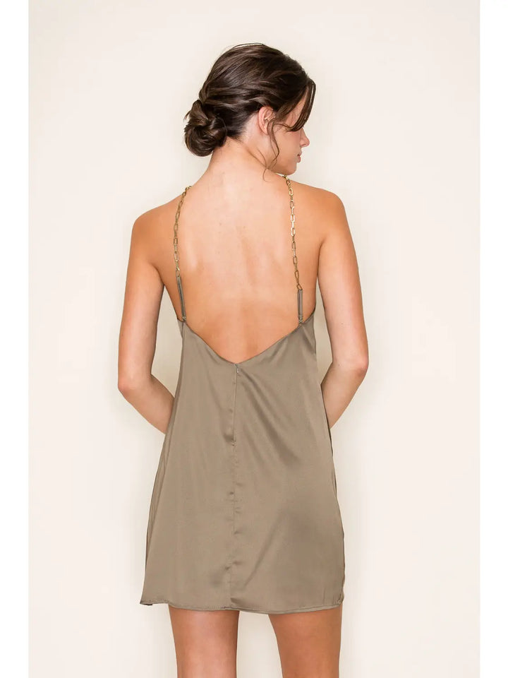 HALTER NECK SATIN MINI SKIMMER A-LINE DRESS
