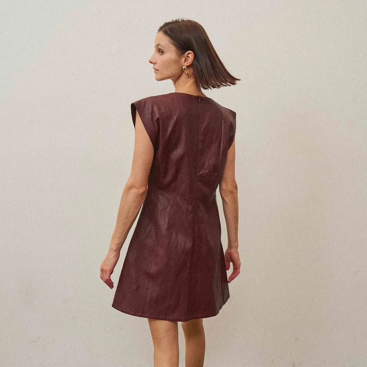 FIT &amp; FLARE VEGAN LEATHER DRESS