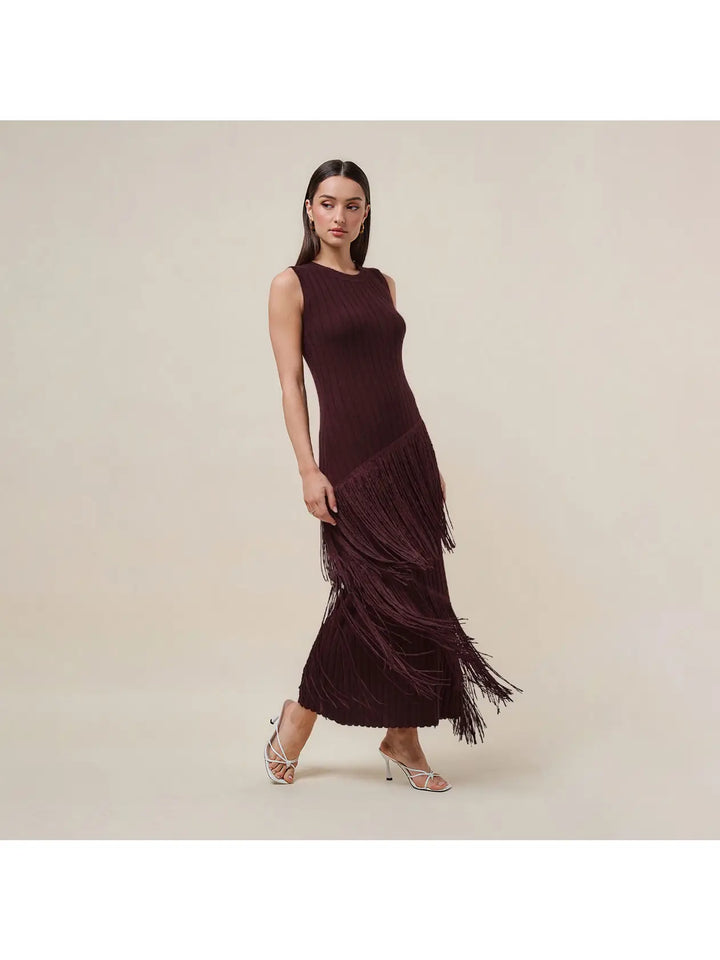 ASYMMETRIC TASSEL DETAILED SWEATER RIB DRESS