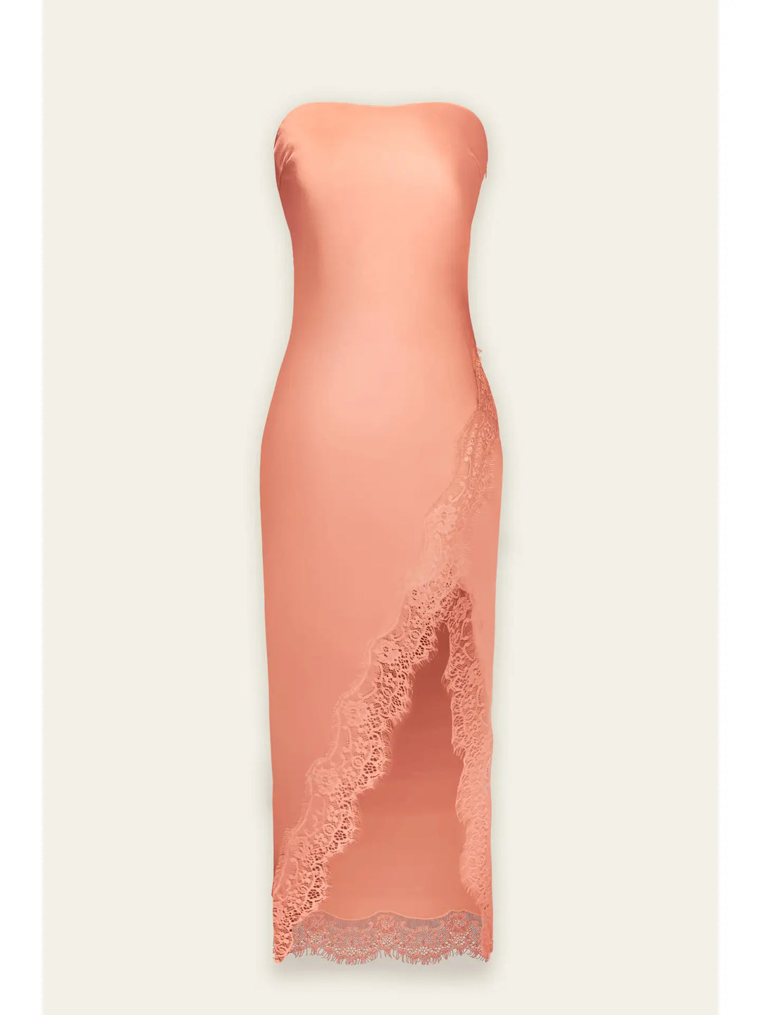 SATIN STRAPLESS LACE HEM MIDI DRESS – Copper Penny