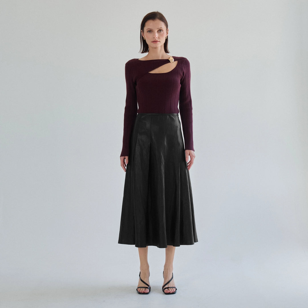 PLEATED SOFT VEGAN LEATHER SKIRT