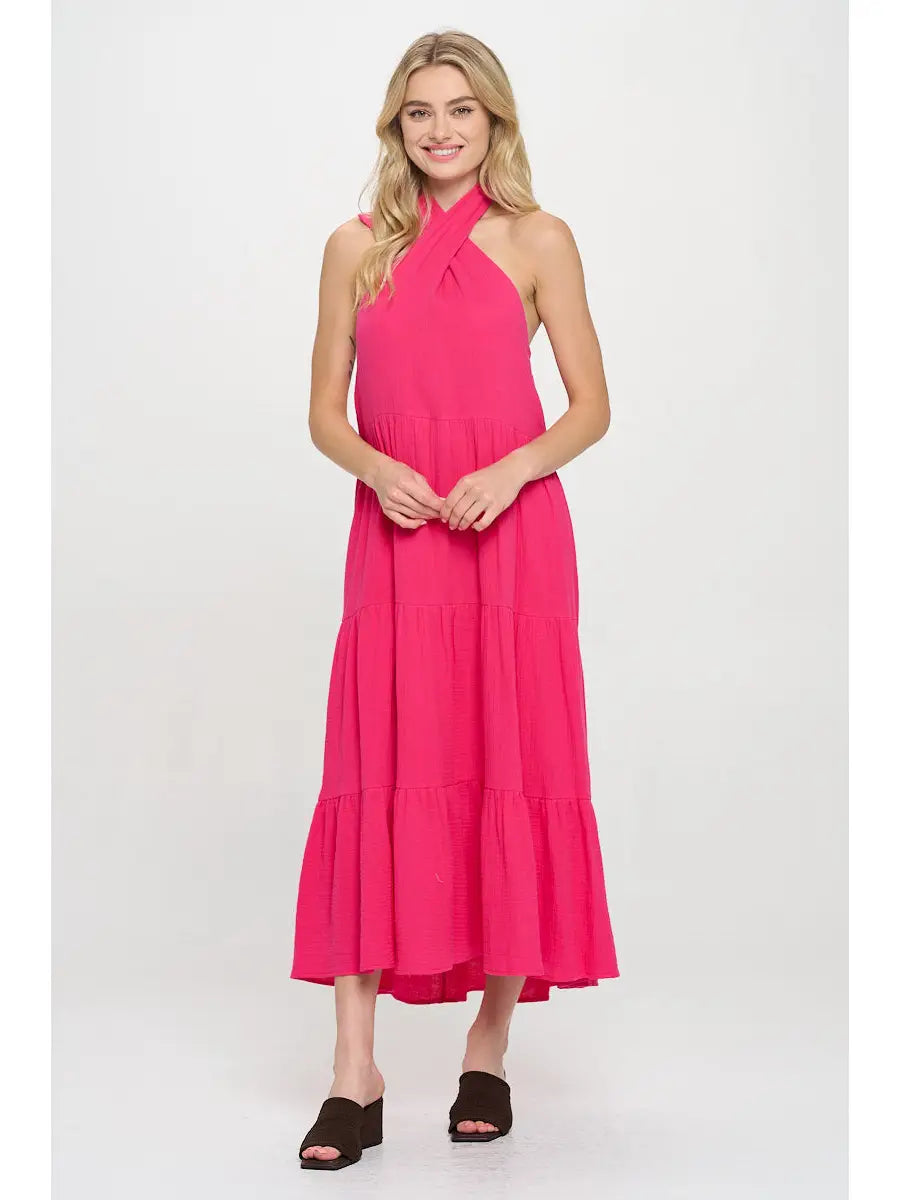 FUCHSIA ISLAND HALTER MAXI DRESS Copper Penny FUCHSIA ISLAND HALTER MAXI DRESS Copper Penny