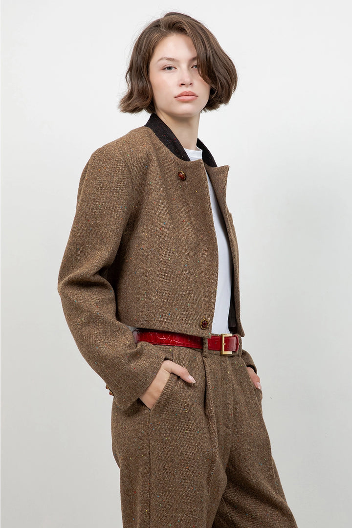 TEXTURED TWEED CROPPED JACKET