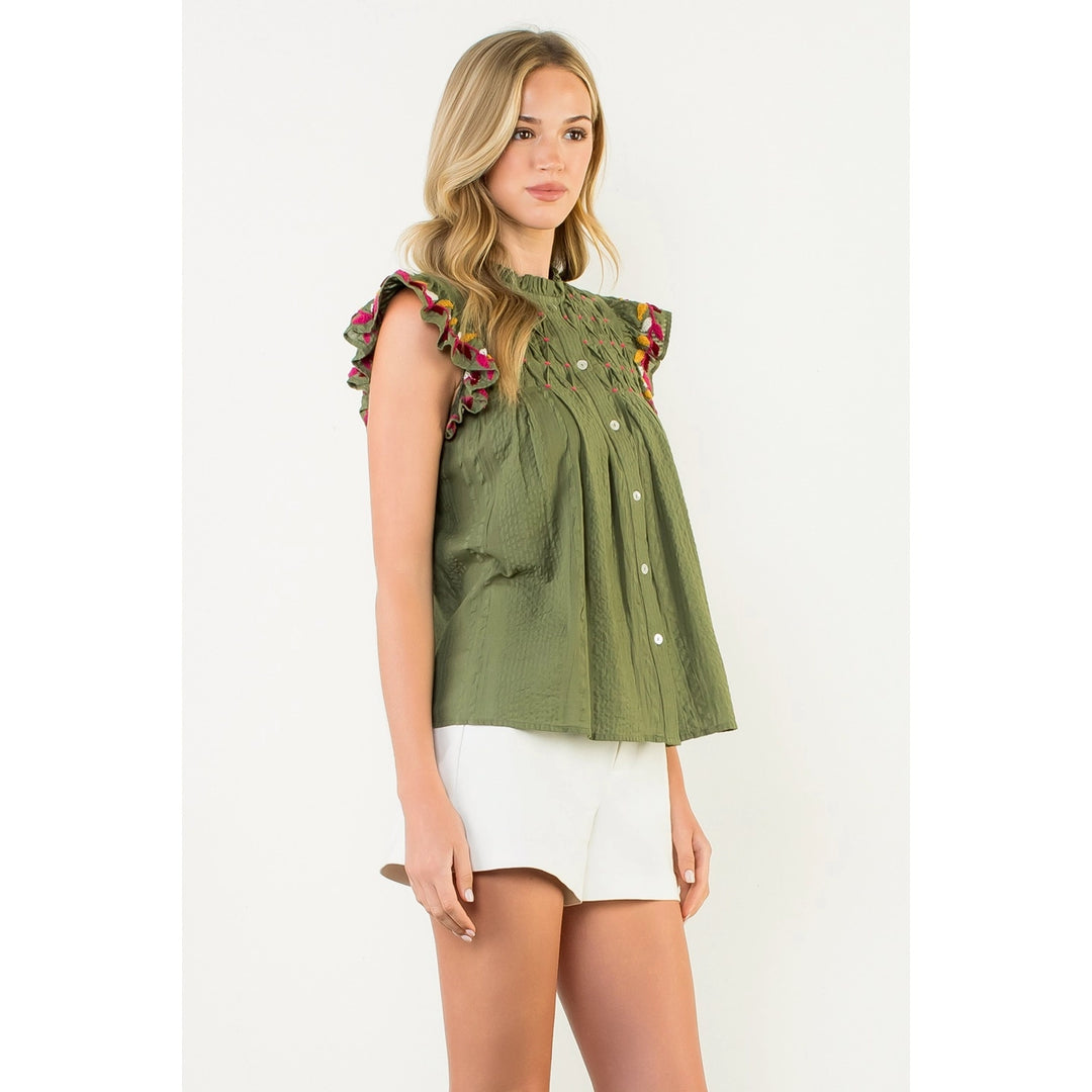 BUTTON UP FLUTTER SLEEVE TOP