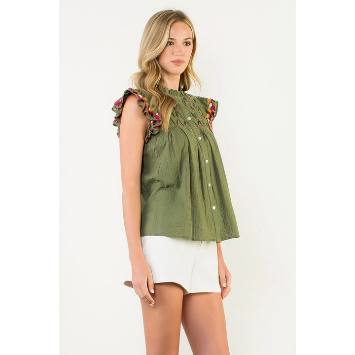 BUTTON UP FLUTTER SLEEVE TOP
