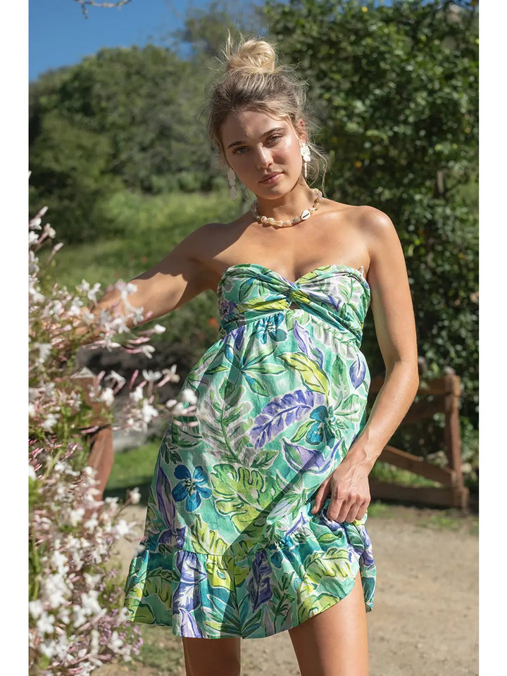 PRINTED TUBE KNOT MINI DRESS