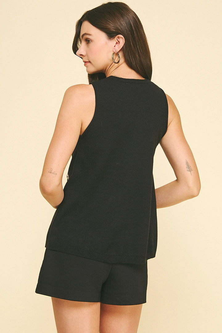 RHINESTONE & PEARL EMBROIDERED KNIT TOP