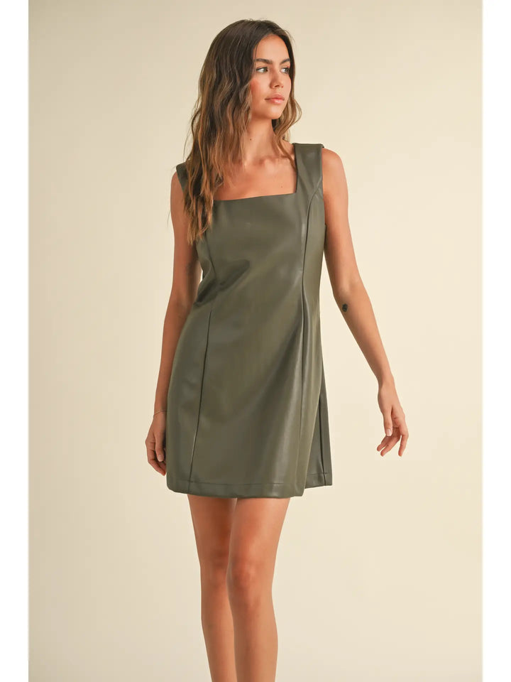 SQUARE NECK PU DRESS