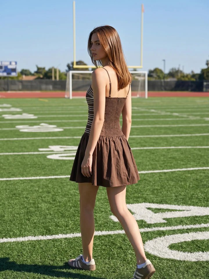 CUTOUT TRIM DETAIL SMOCKED BACK MINI DRESS