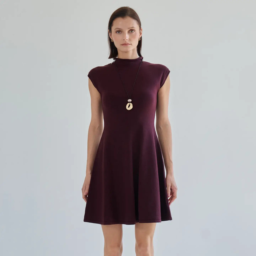 MOCK NECK FIT &amp; FLARE MINI SWEATER DRESS