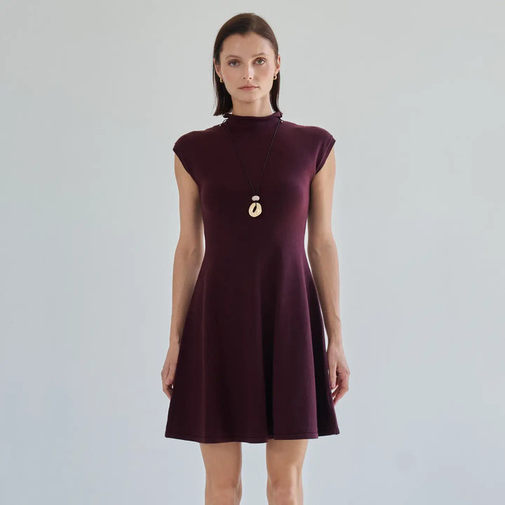 MOCK NECK FIT &amp; FLARE MINI SWEATER DRESS