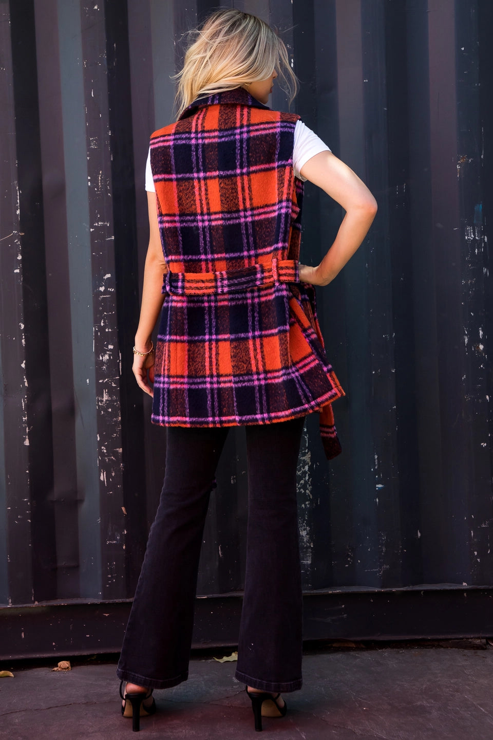 BRUSHED PLAID DOUBLE BREASTED VEST