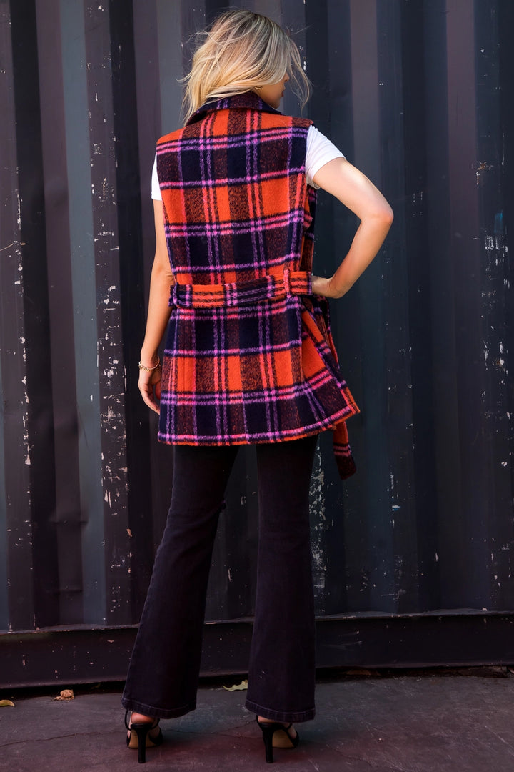 BRUSHED PLAID DOUBLE BREASTED VEST