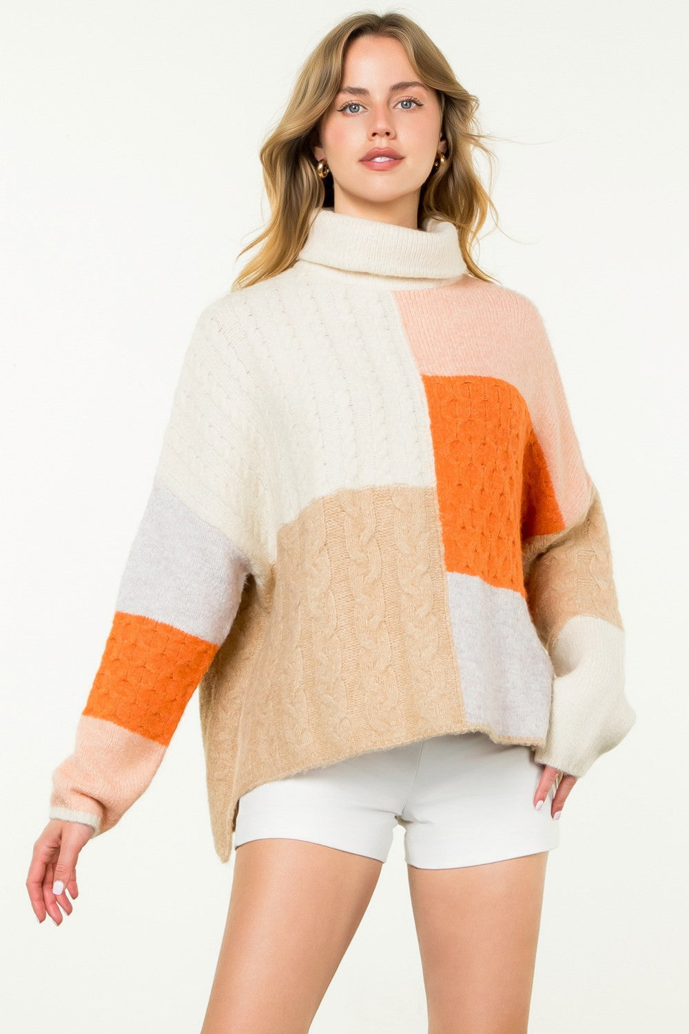 TURTLENECK COLORBLOCK KNIT SWEATER
