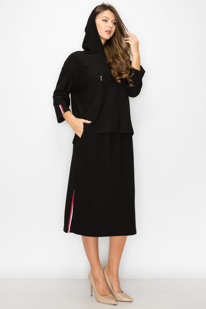 Kassie Crepe Knit Skirt with Contrast Stripes