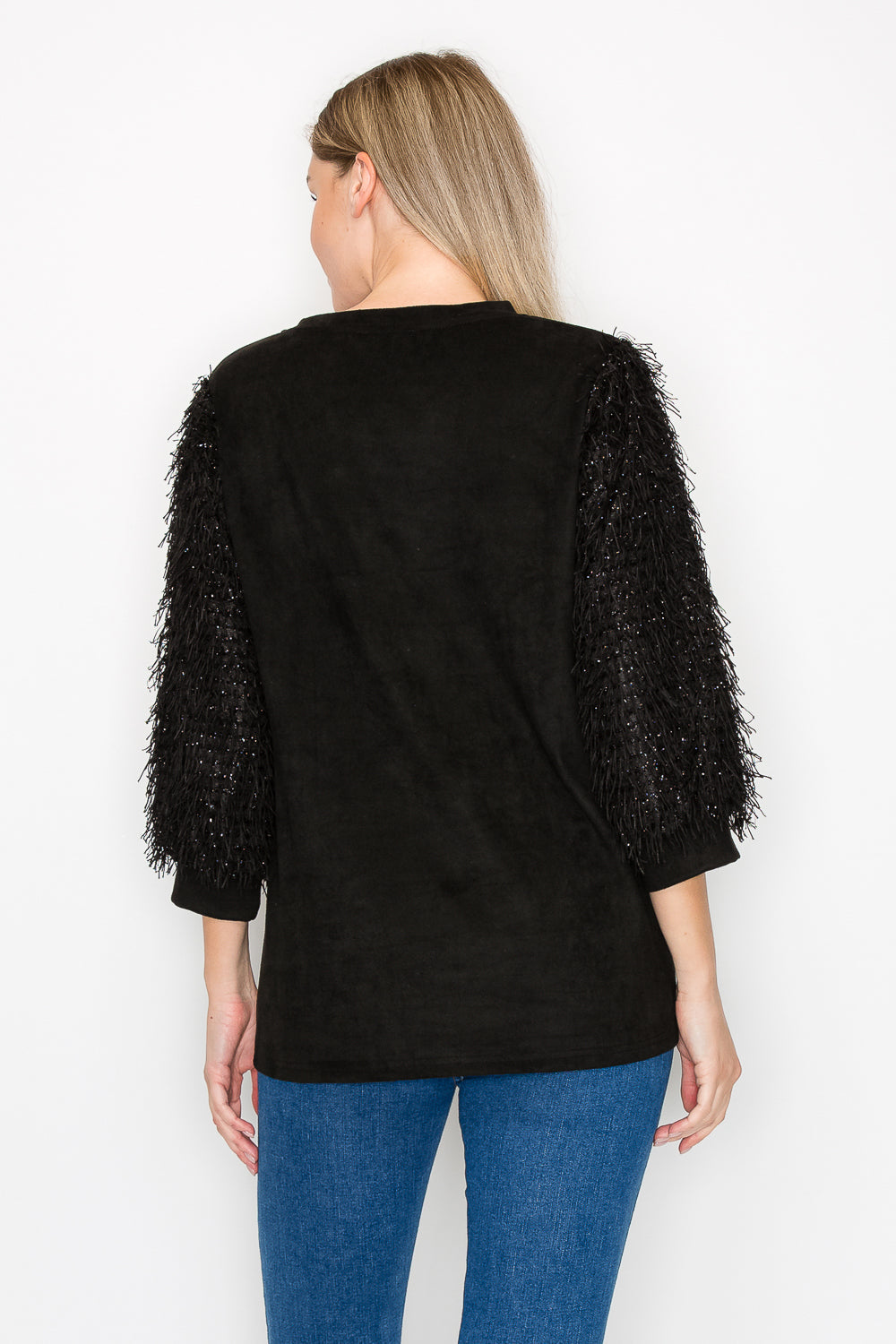 Abby Suede Top with Feathered Sleeves