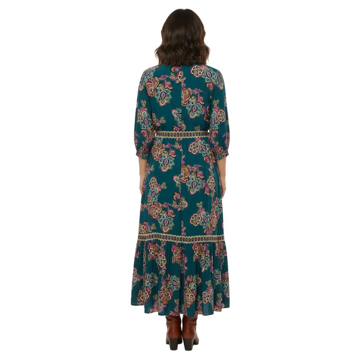 LONDON CAOLLARED TIE WAIST MIDI DRESS