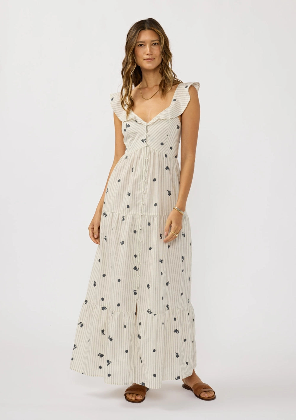 STRIPE BUTTON DOWN MAXI DRESS WITH POCKETS