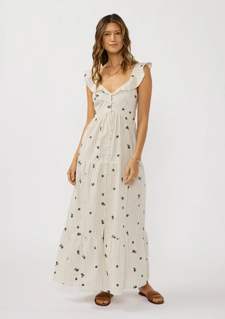 STRIPE BUTTON DOWN MAXI DRESS WITH POCKETS