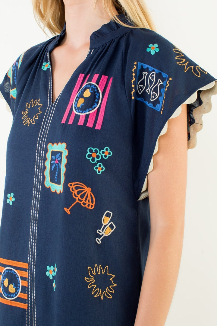 SHORT SLEEVE EMBROIDERY DETAIL DRESS