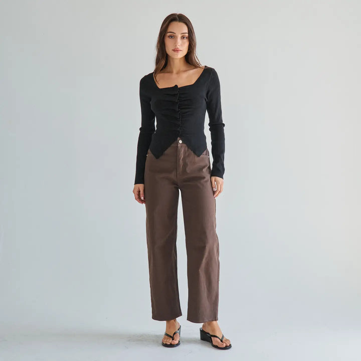 PLEATED SPLIT KNIT TOP