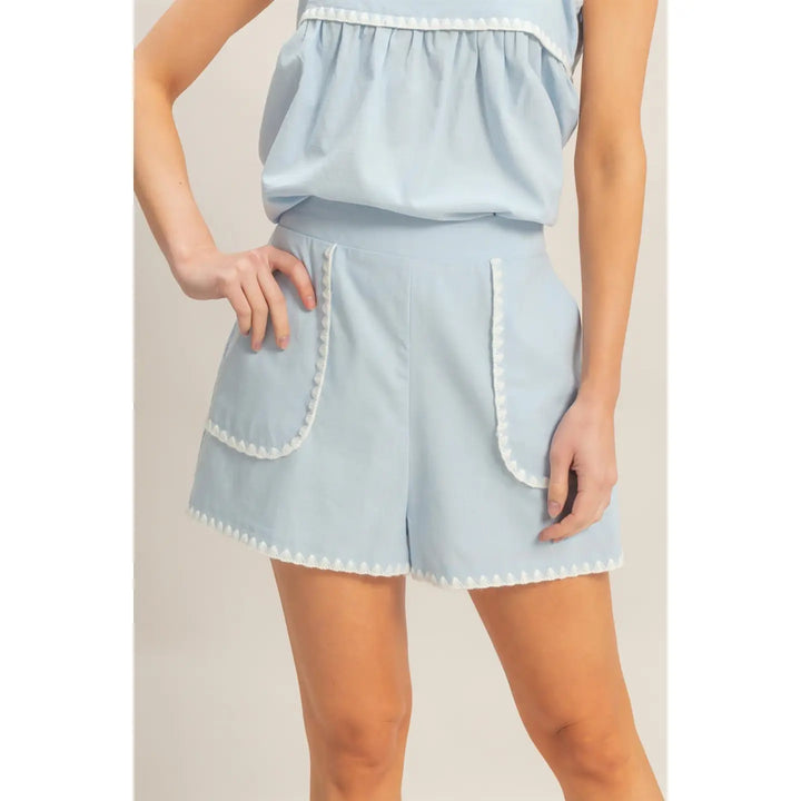 SCALLOP TRIM HIGH-WAISTED SHORTS