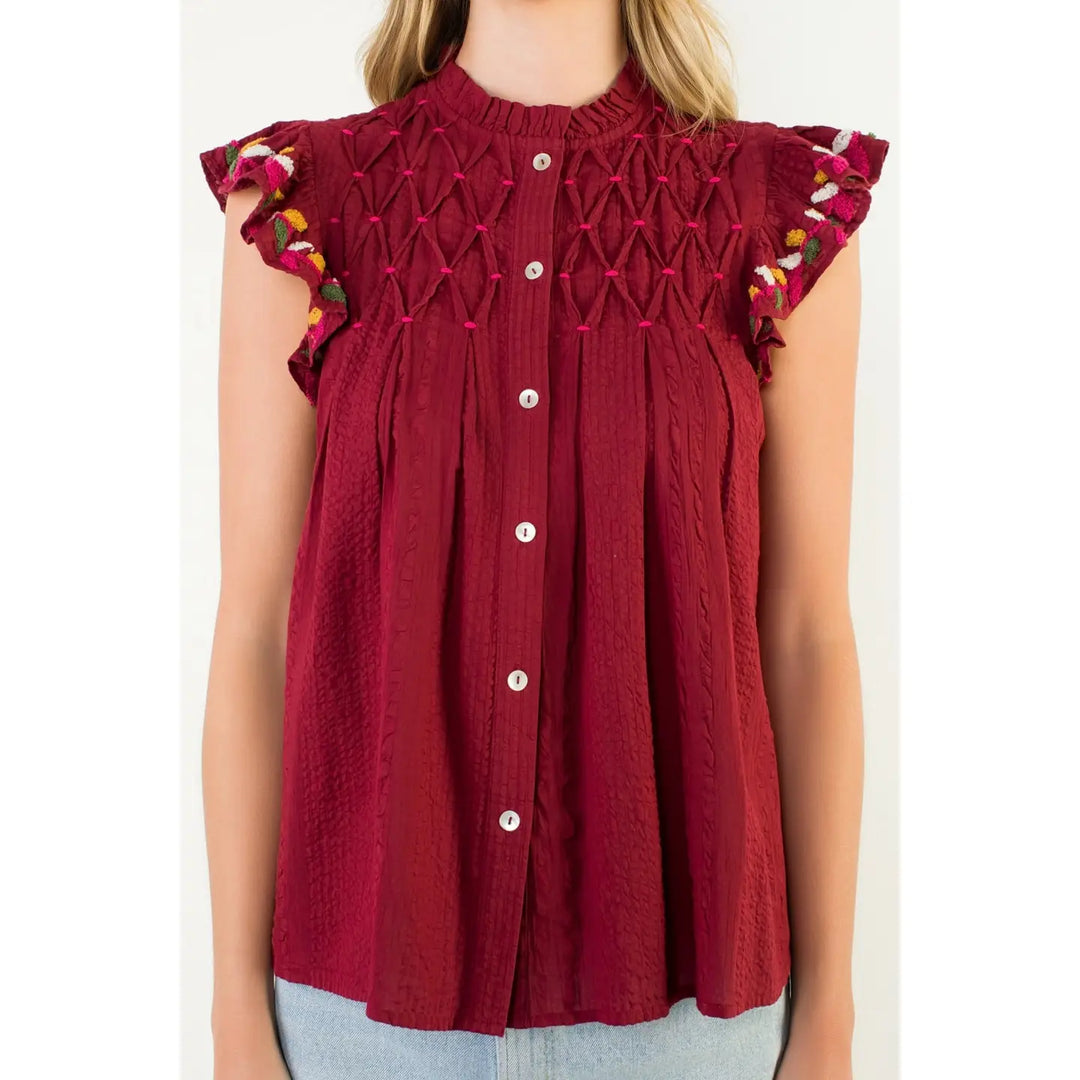BUTTON UP FLUTTER SLEEVE TOP